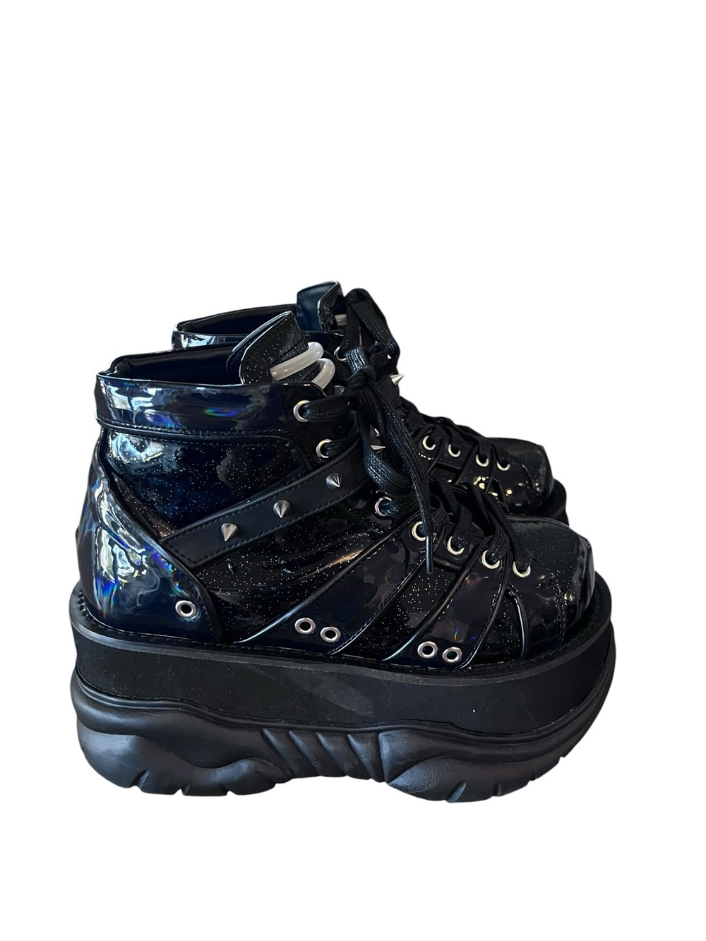 Demonia Neptune-100 Black Men’s 3” Platform Goth Punk Cyber Ankle Boots 7 NWOT